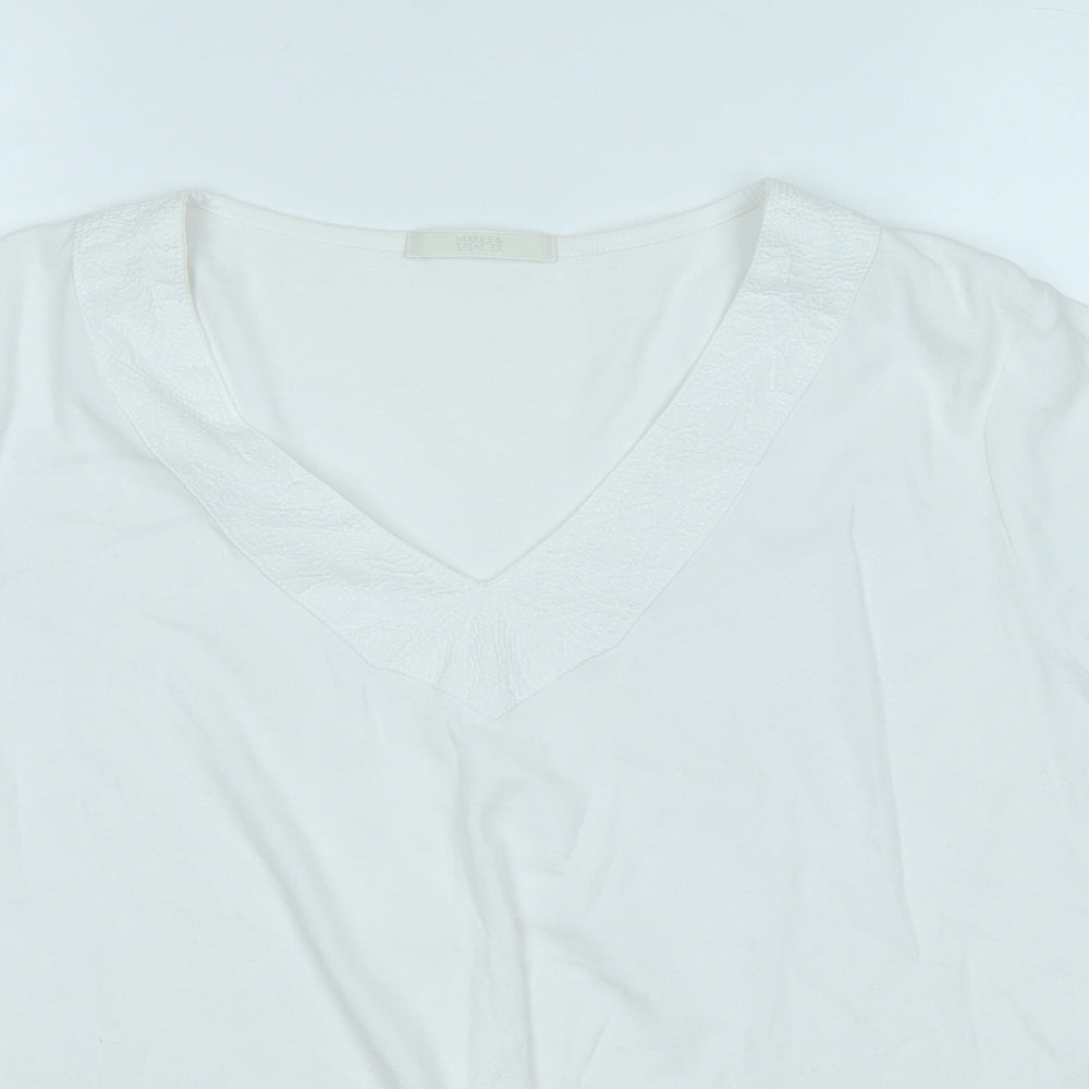 Marks and Spencer Womens White  Cotton Basic T-Shirt Size 18 V-Neck
