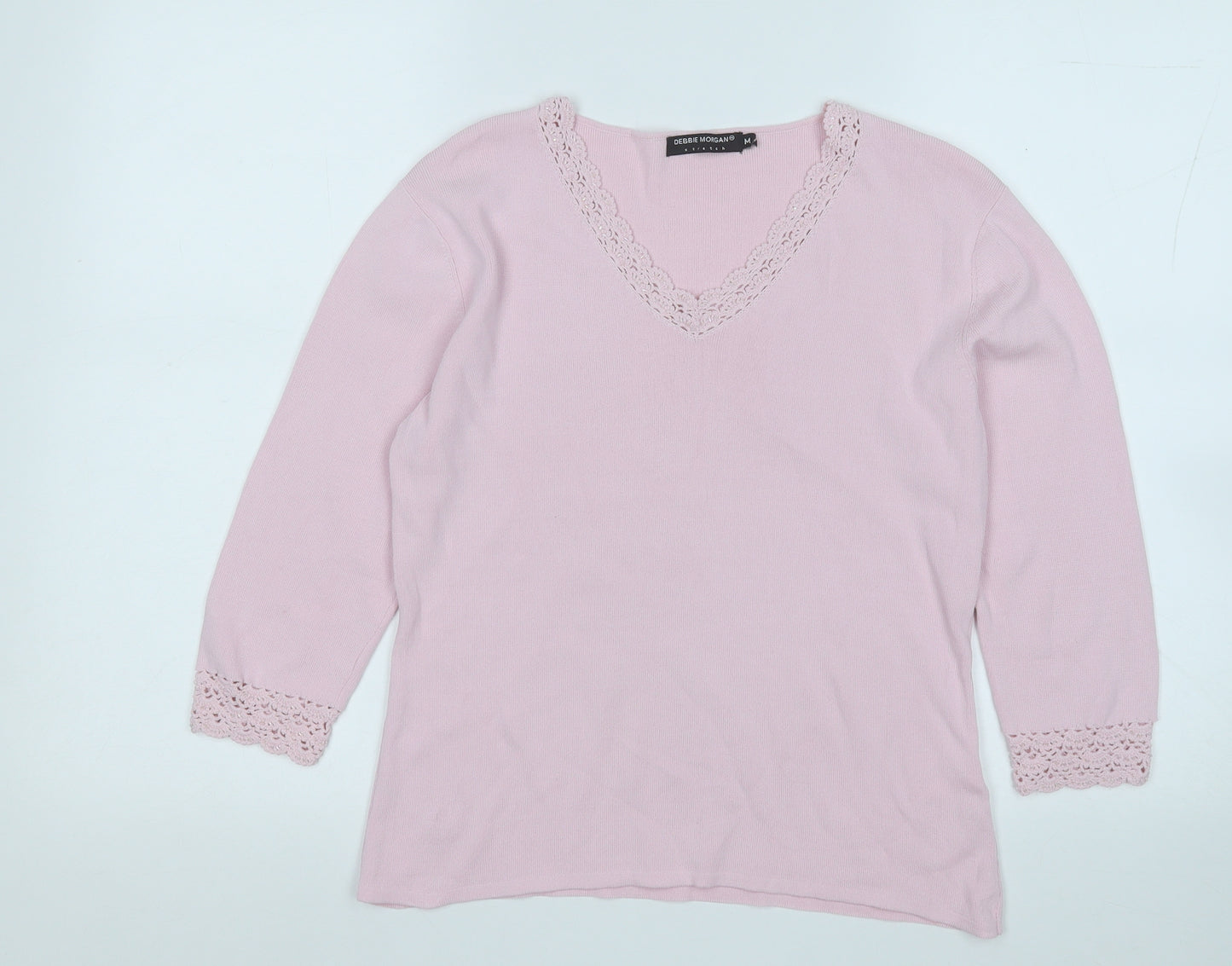 Debbie Morgan Womens Pink V-Neck  Viscose Pullover Jumper Size M