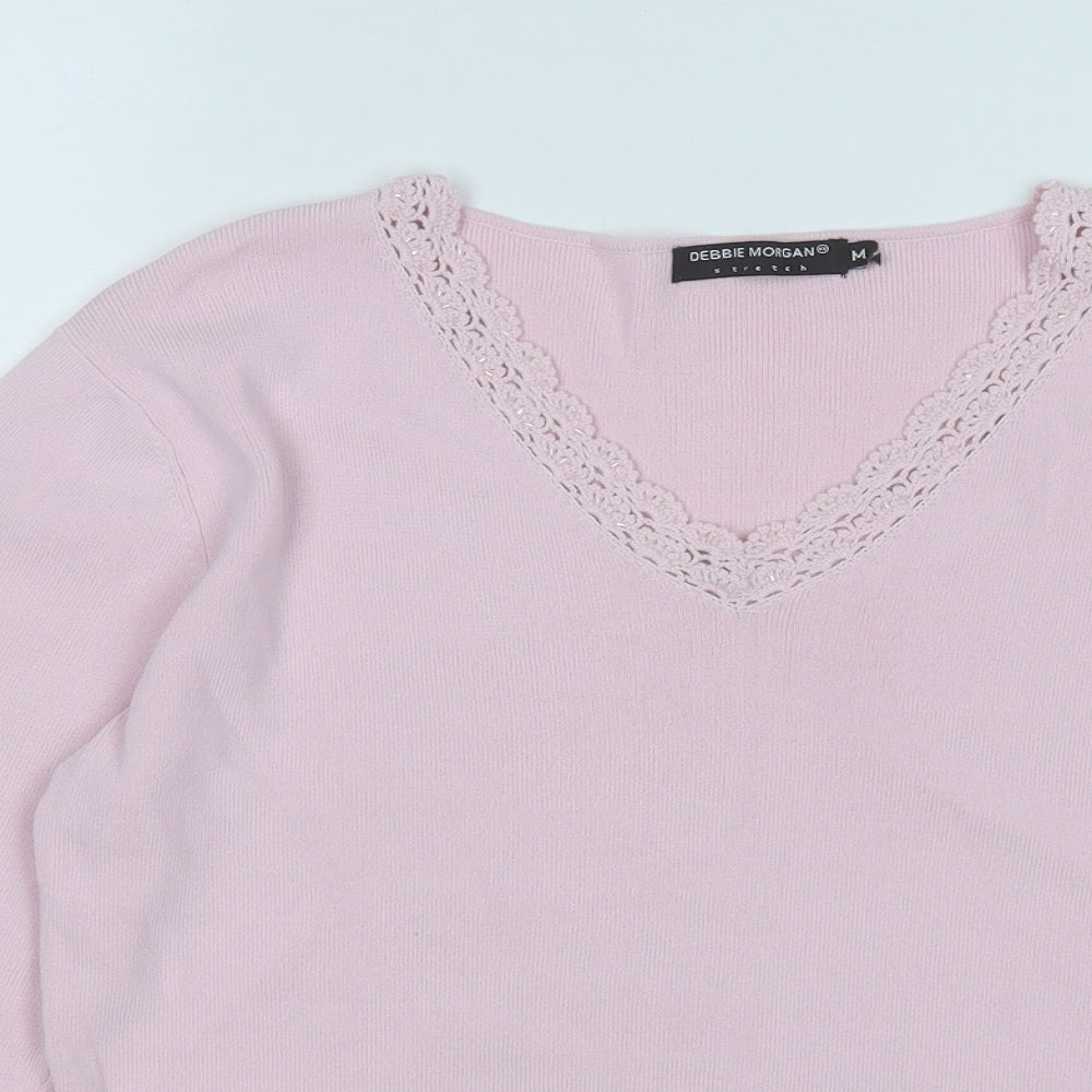 Debbie Morgan Womens Pink V-Neck  Viscose Pullover Jumper Size M