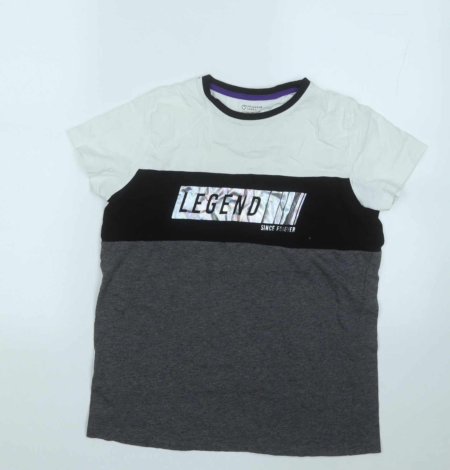Primark Boys White  Cotton Basic T-Shirt Size 13-14 Years Round Neck  - Legend