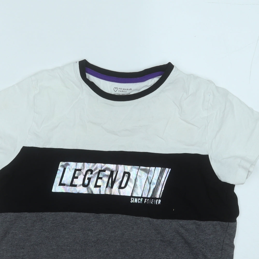 Primark Boys White  Cotton Basic T-Shirt Size 13-14 Years Round Neck  - Legend