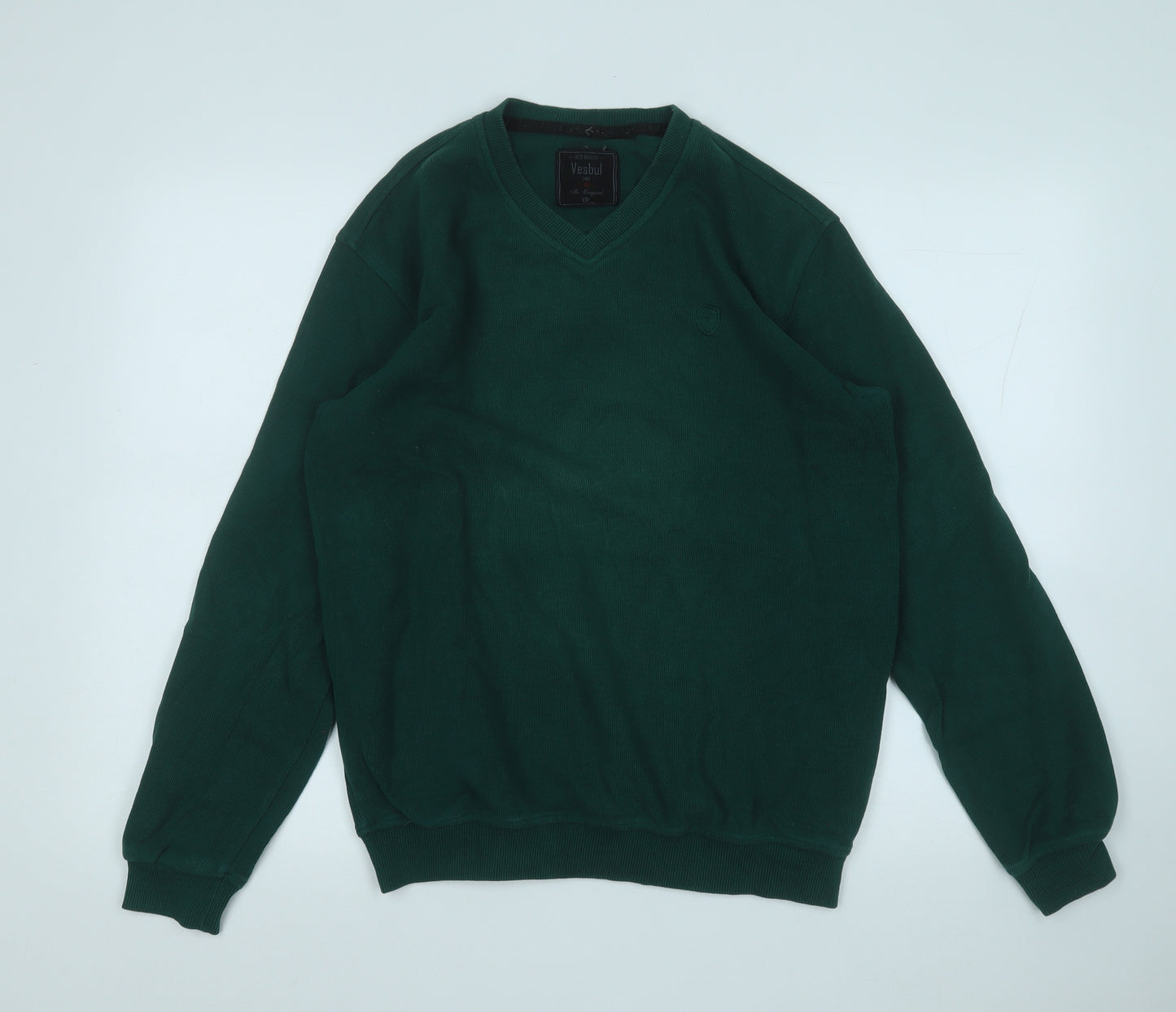 Vesbul Mens Green V-Neck  Cotton Pullover Jumper Size 2XL