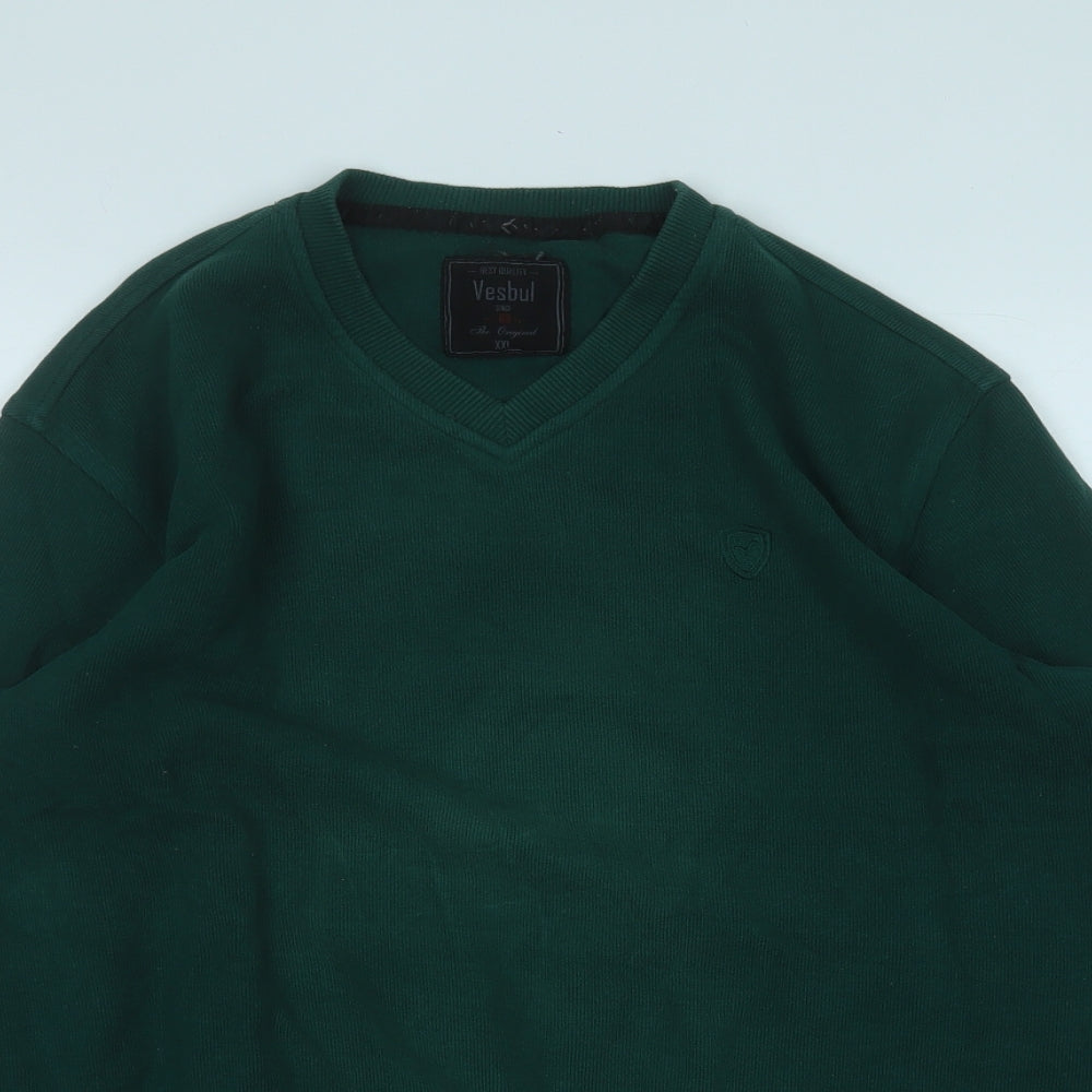 Vesbul Mens Green V-Neck  Cotton Pullover Jumper Size 2XL