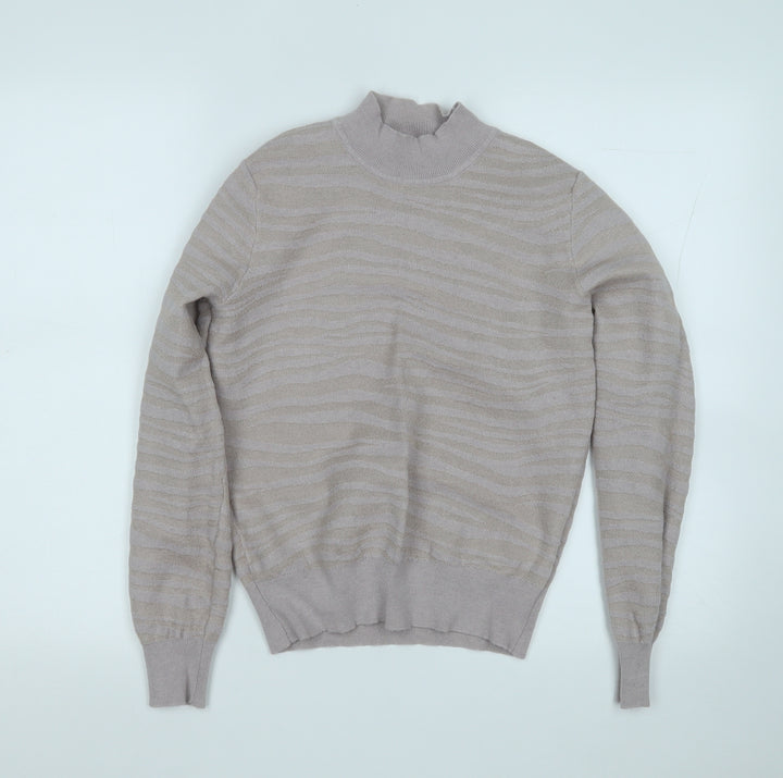 Oasis Womens Purple Round Neck Striped Polyester Pullover Jumper Size M