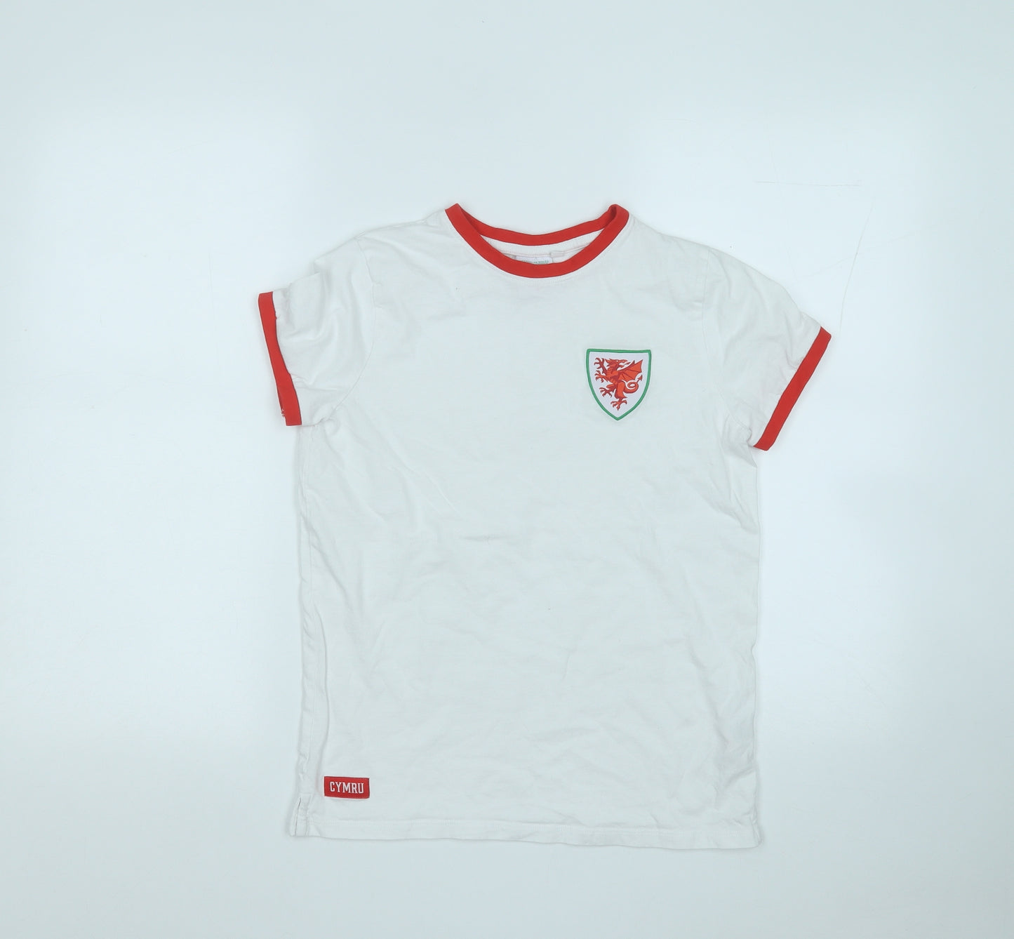 Wales Boys White  Cotton Basic T-Shirt Size 11-12 Years Round Neck  - Wales Football