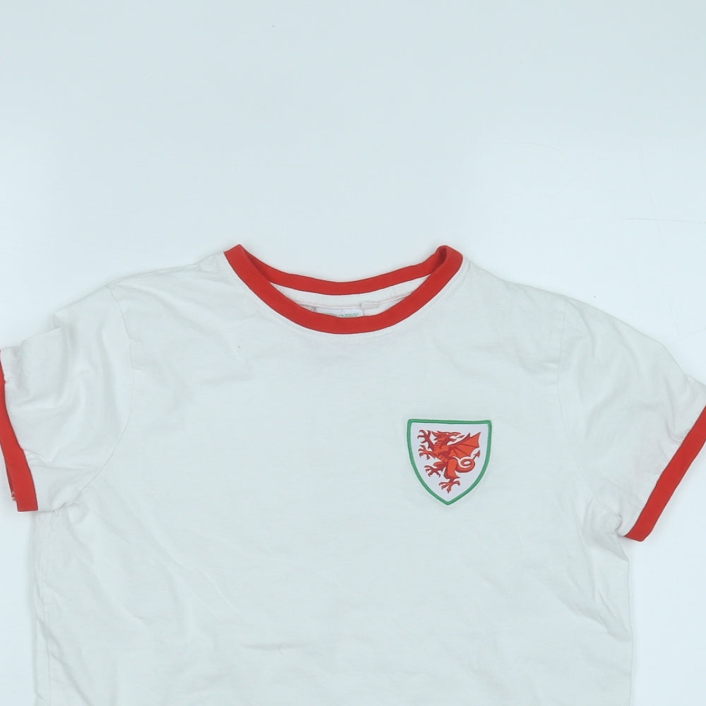 Wales Boys White  Cotton Basic T-Shirt Size 11-12 Years Round Neck  - Wales Football
