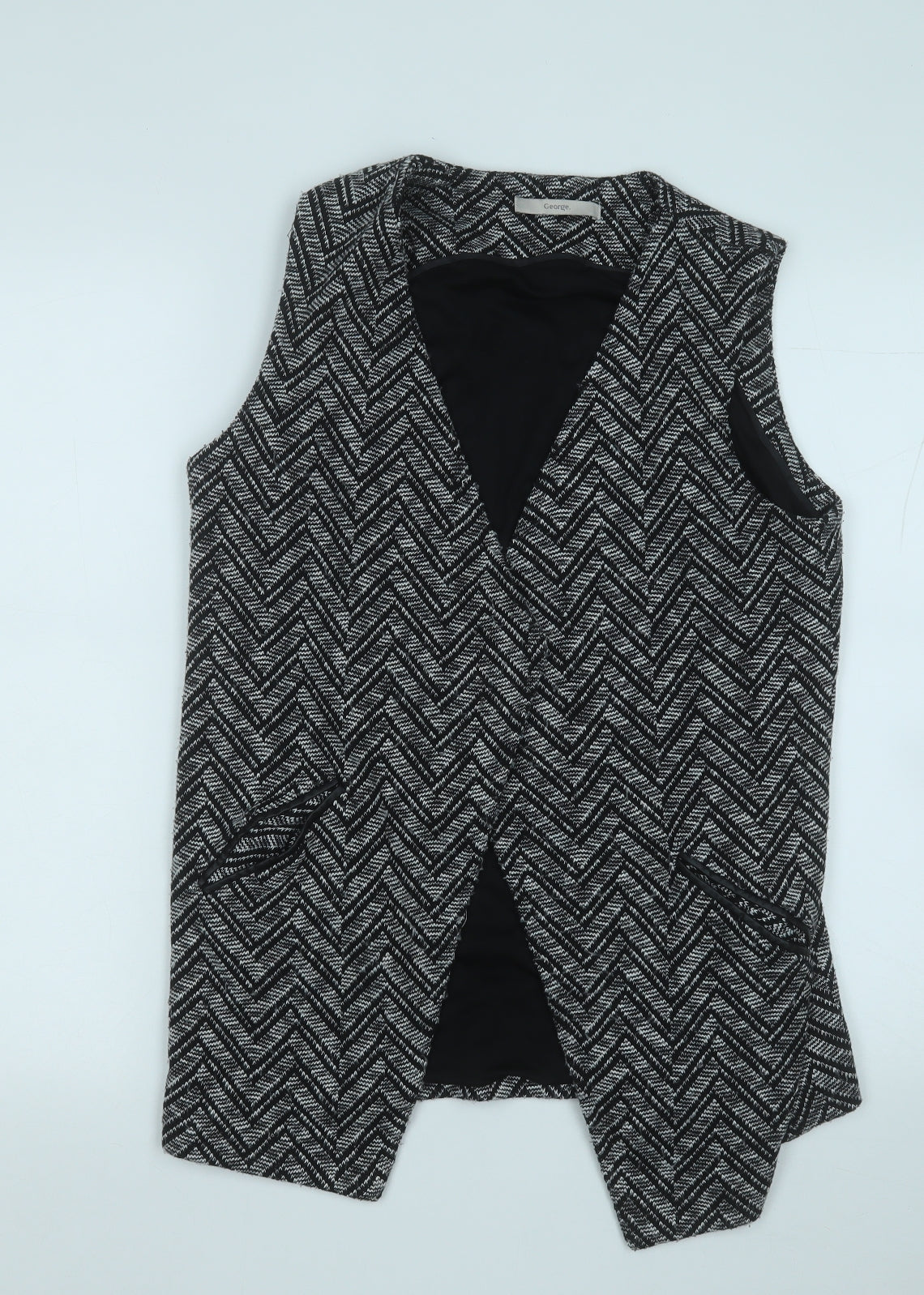 George Womens Black V-Neck Geometric Polyester Vest Jumper Size 12