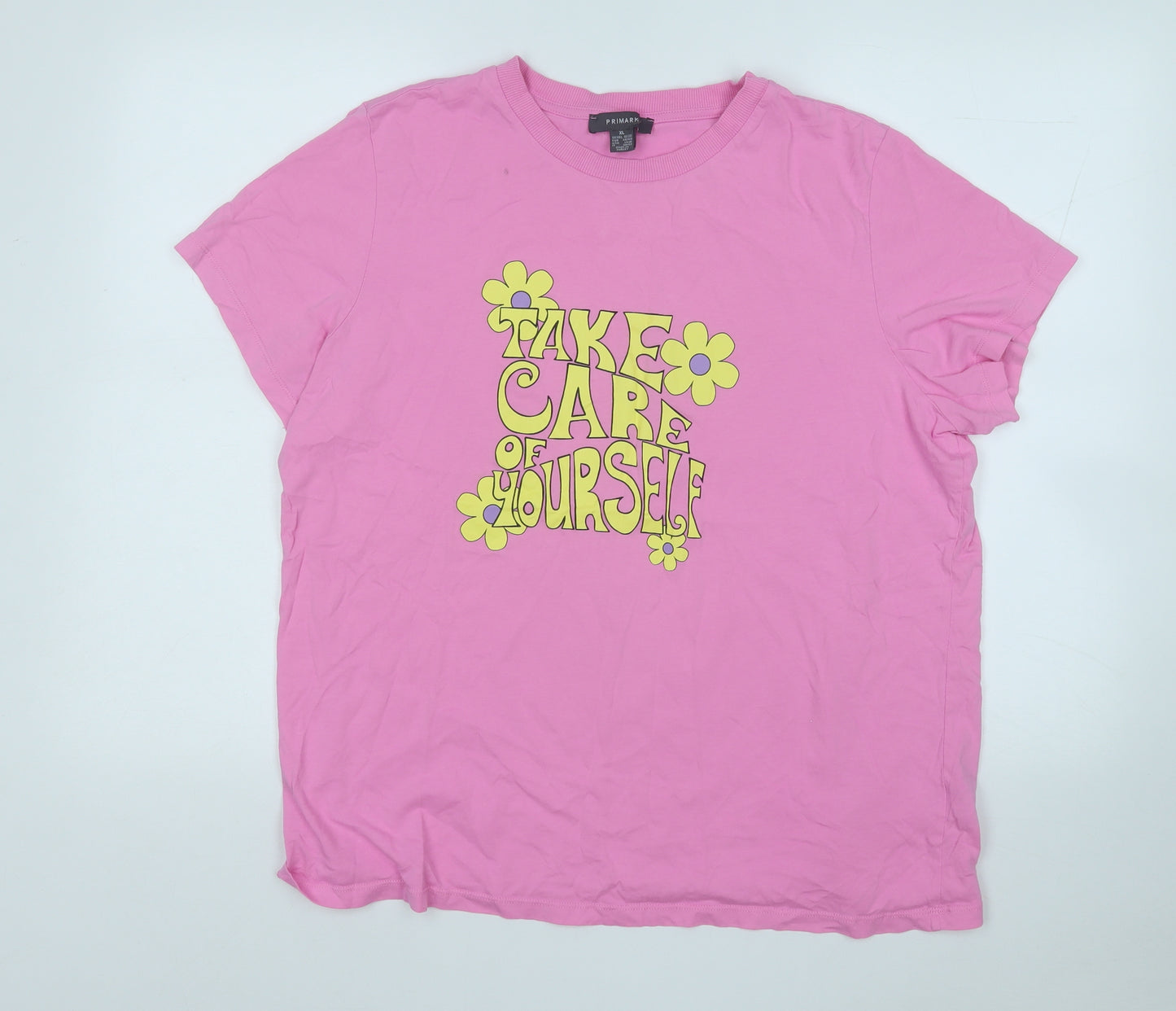 Primark Womens Pink  Cotton Basic T-Shirt Size 18 Round Neck - Take care of yourself