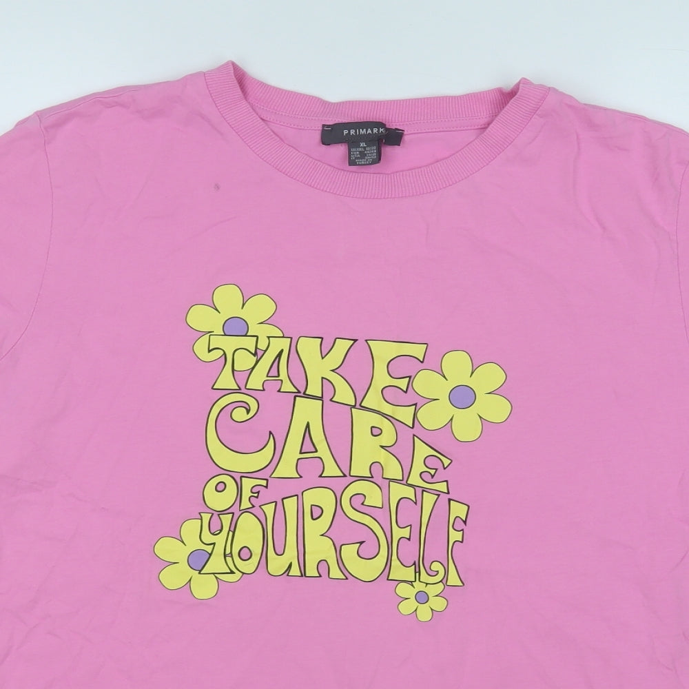 Primark Womens Pink  Cotton Basic T-Shirt Size 18 Round Neck - Take care of yourself