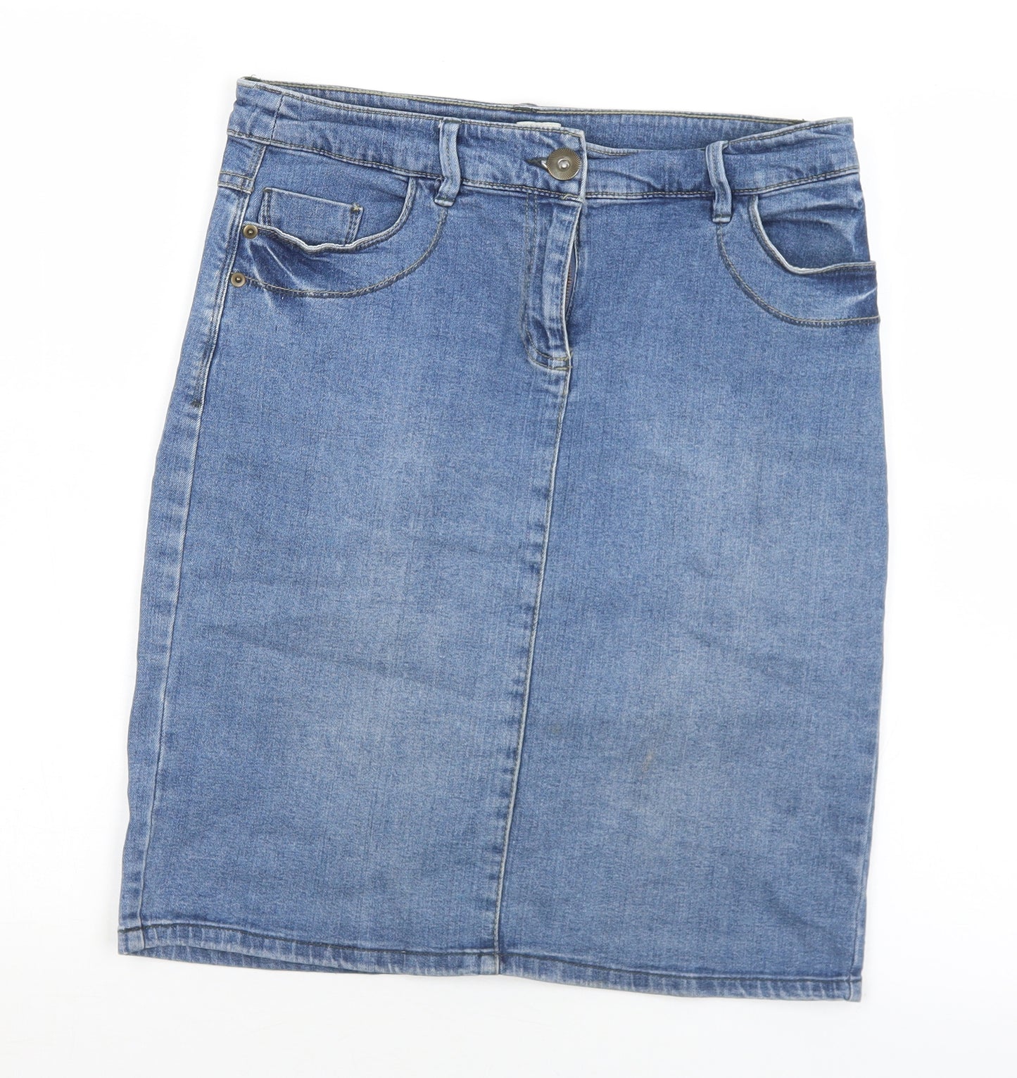 F&F Womens Blue  Cotton Straight & Pencil Skirt Size 10   Button