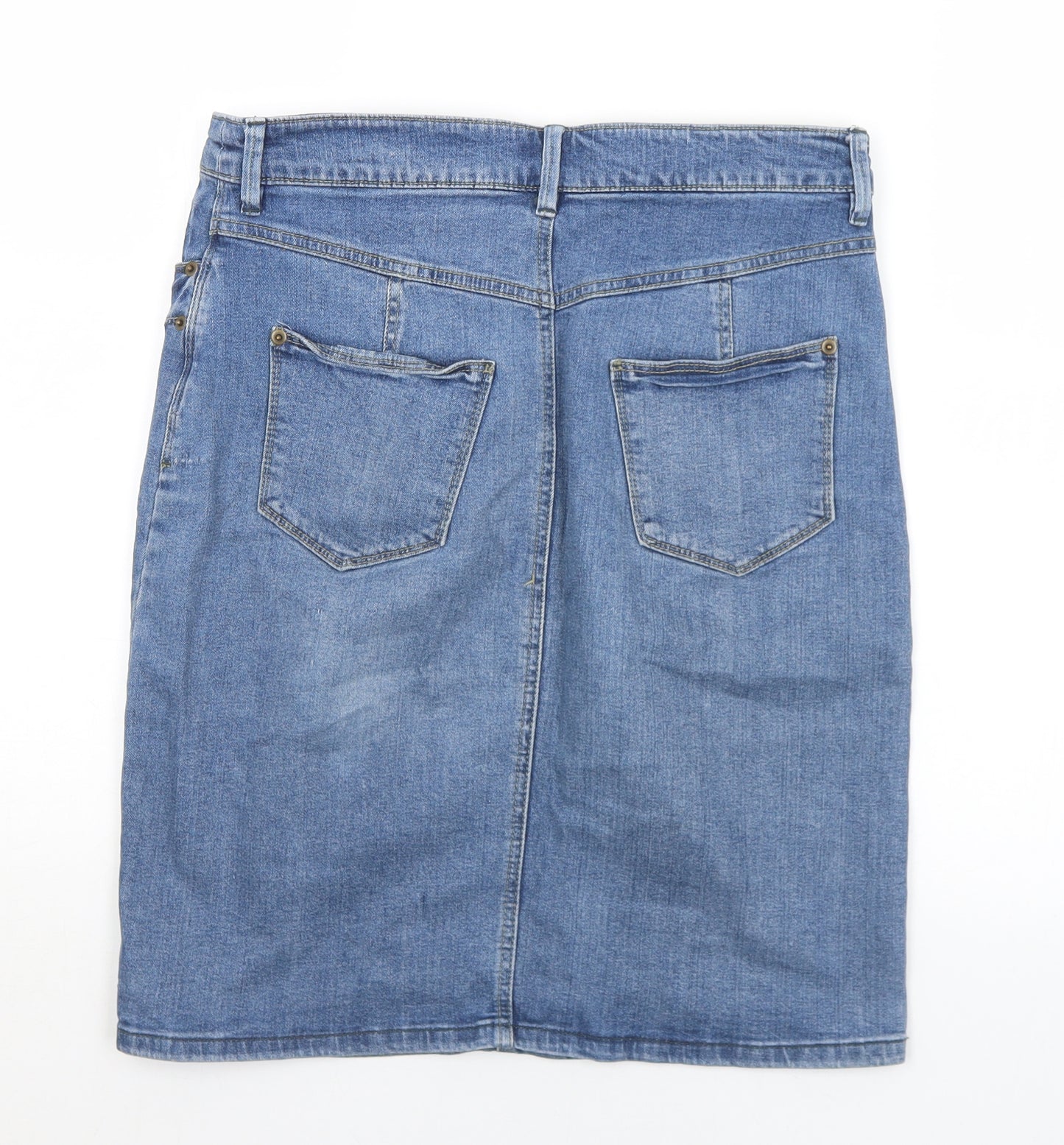 F&F Womens Blue  Cotton Straight & Pencil Skirt Size 10   Button