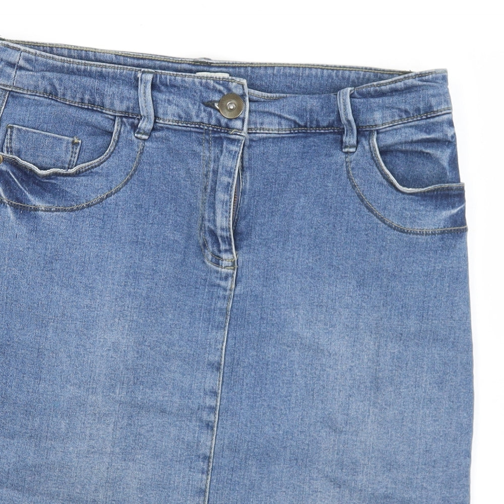 F&F Womens Blue  Cotton Straight & Pencil Skirt Size 10   Button