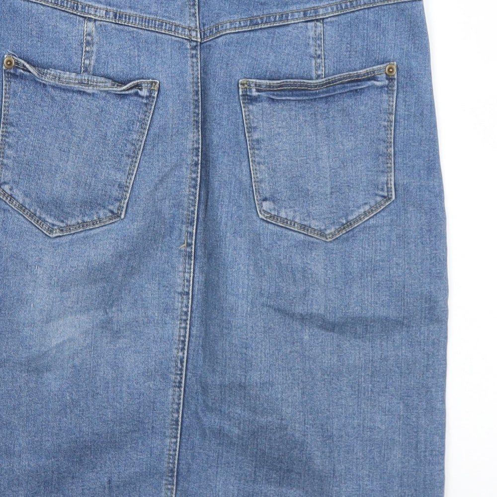 F&F Womens Blue  Cotton Straight & Pencil Skirt Size 10   Button