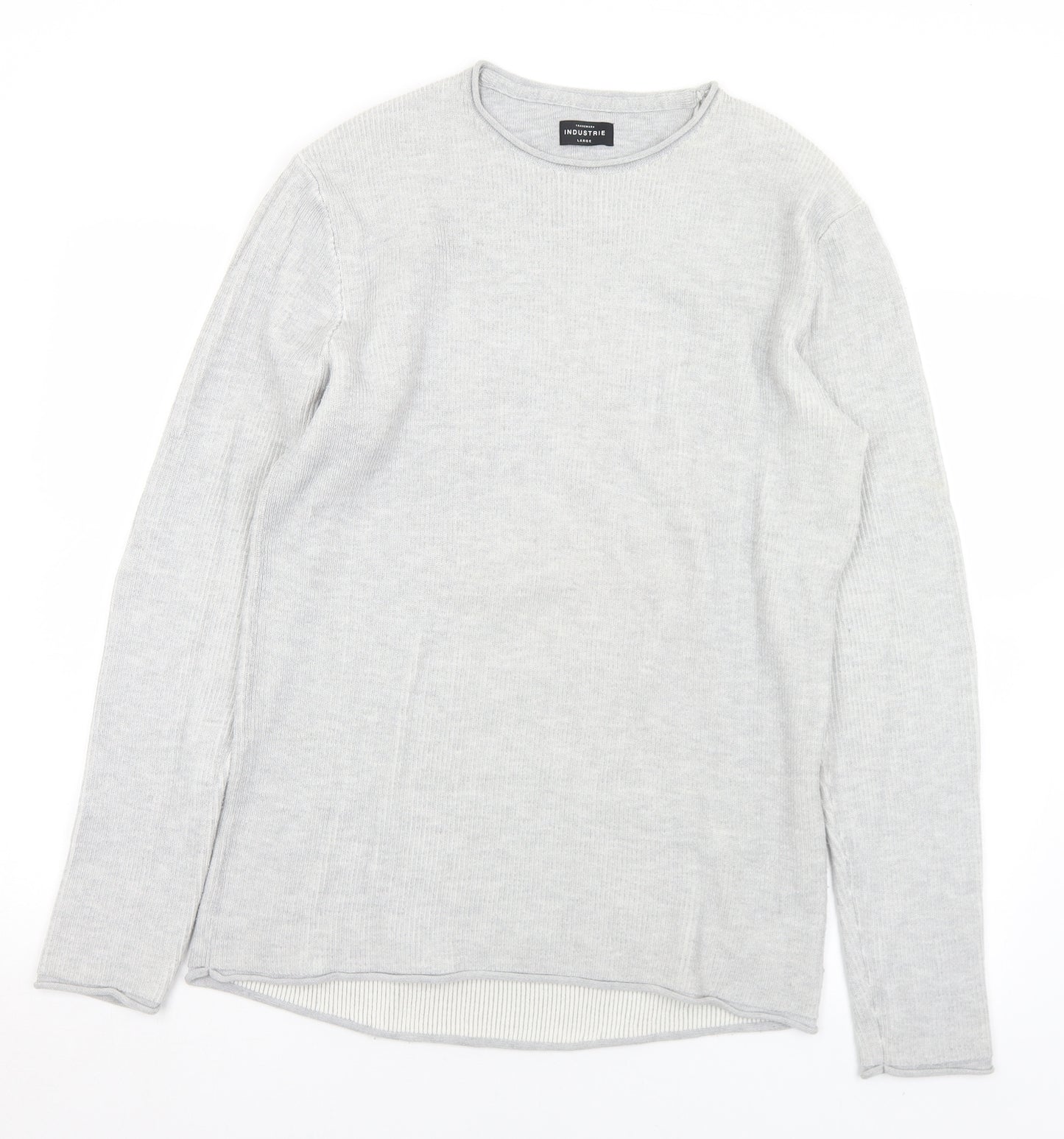 Industrie Mens Grey Round Neck  Cotton Pullover Jumper Size L