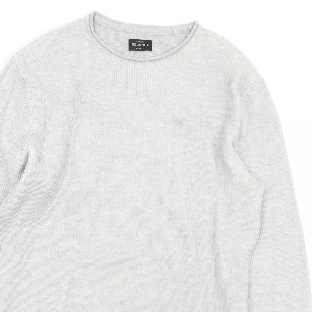 Industrie Mens Grey Round Neck  Cotton Pullover Jumper Size L