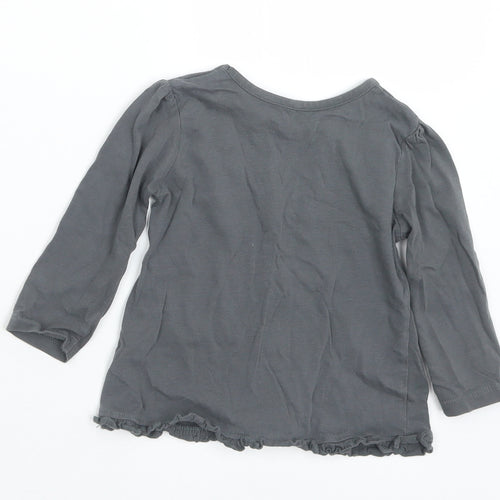 George Girls Grey  Cotton Basic T-Shirt Size 9-12 Months Round Neck  - Slogan