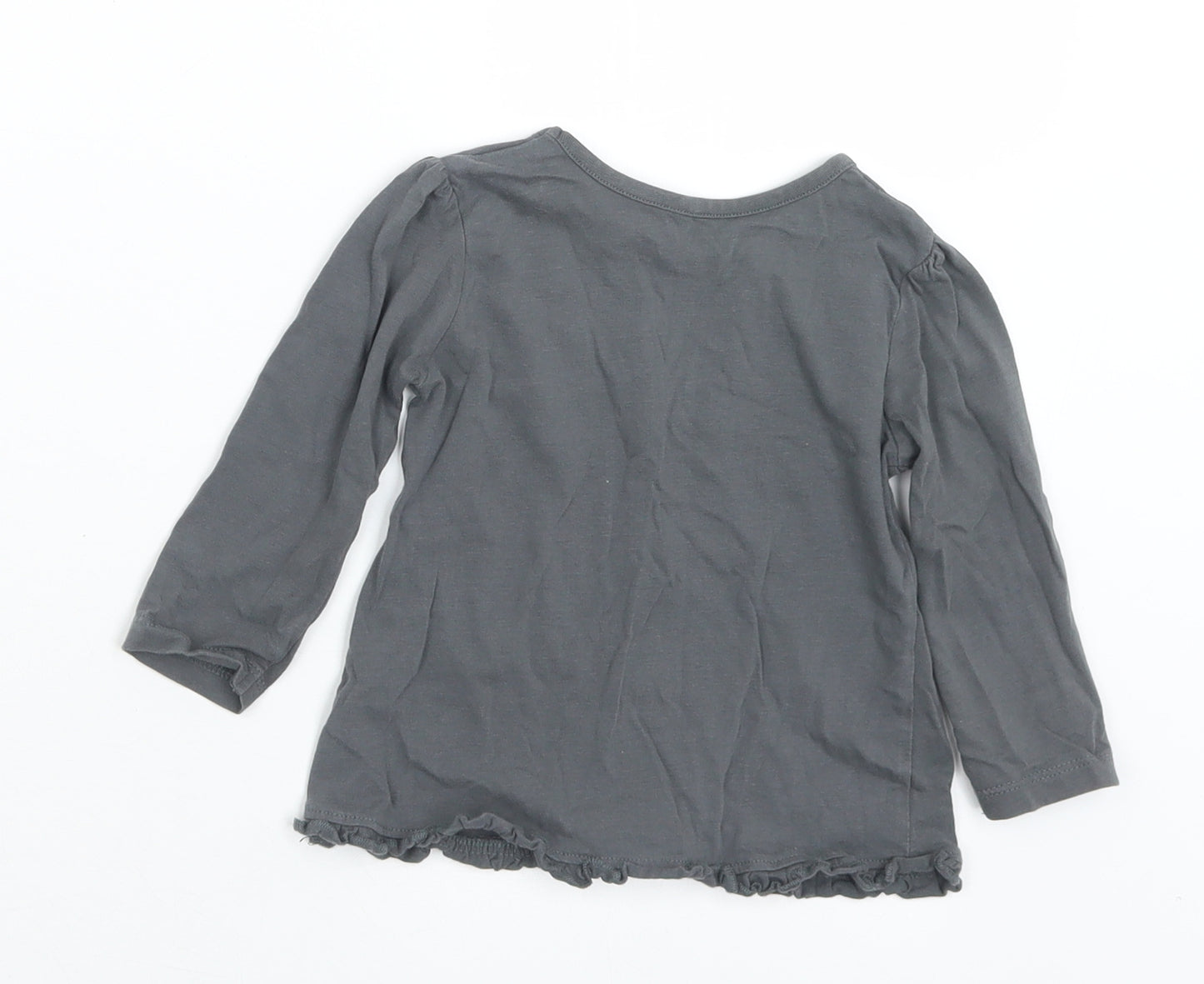 George Girls Grey  Cotton Basic T-Shirt Size 9-12 Months Round Neck  - Slogan