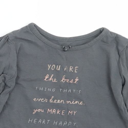 George Girls Grey  Cotton Basic T-Shirt Size 9-12 Months Round Neck  - Slogan