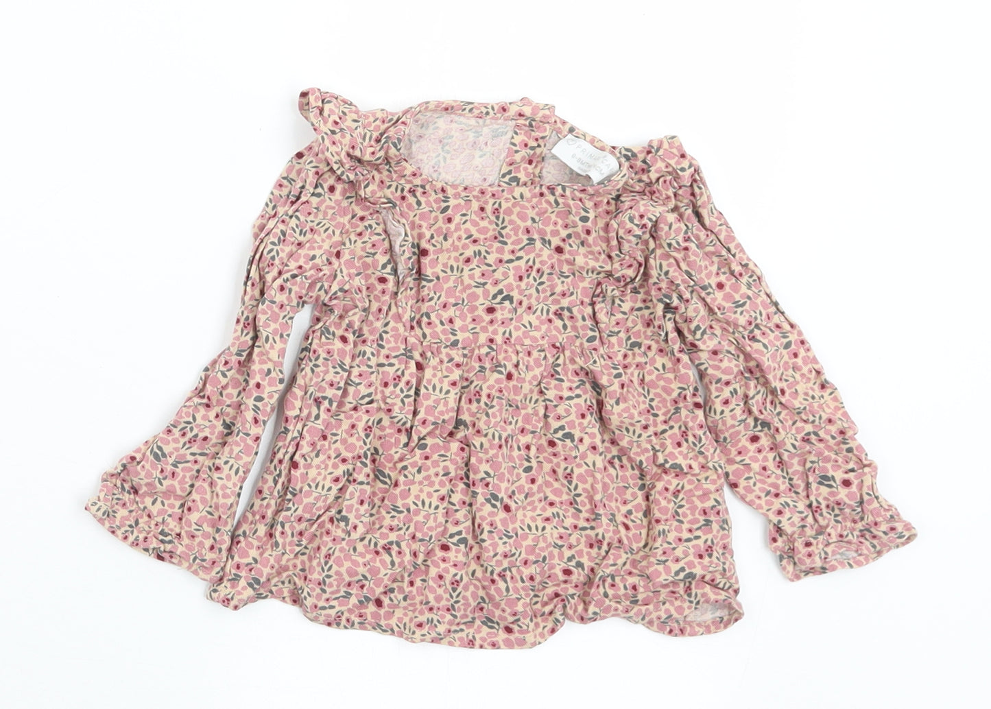 Primark Girls Multicoloured Floral Viscose Basic T-Shirt Size 6-9 Months Round Neck Button