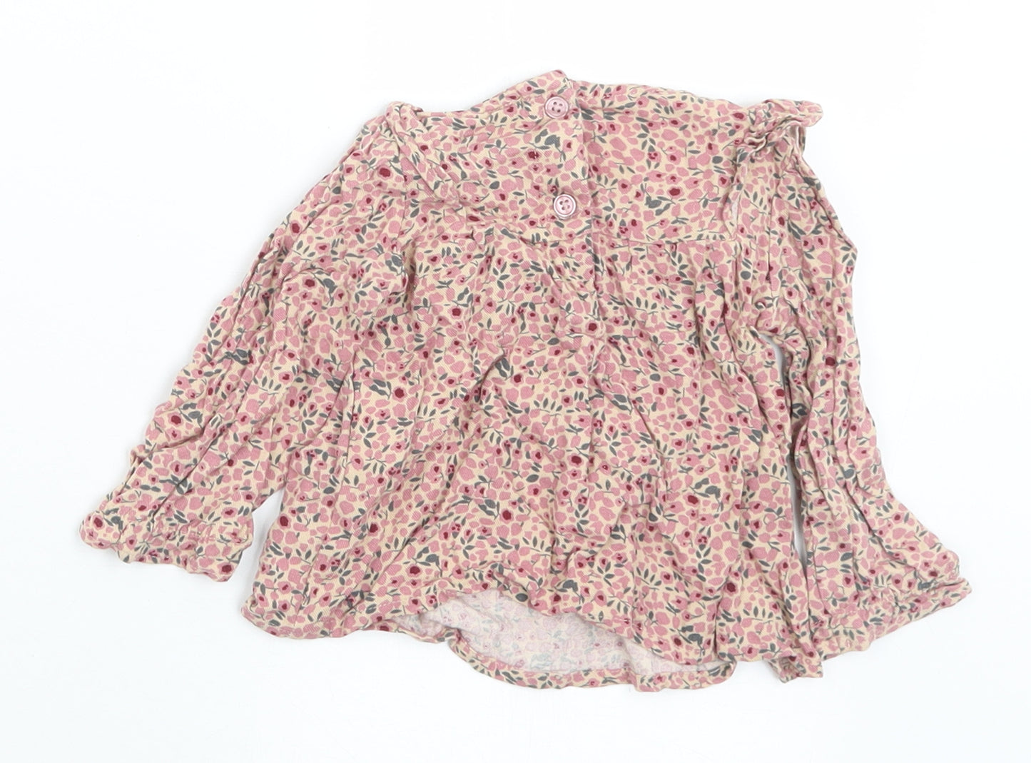Primark Girls Multicoloured Floral Viscose Basic T-Shirt Size 6-9 Months Round Neck Button