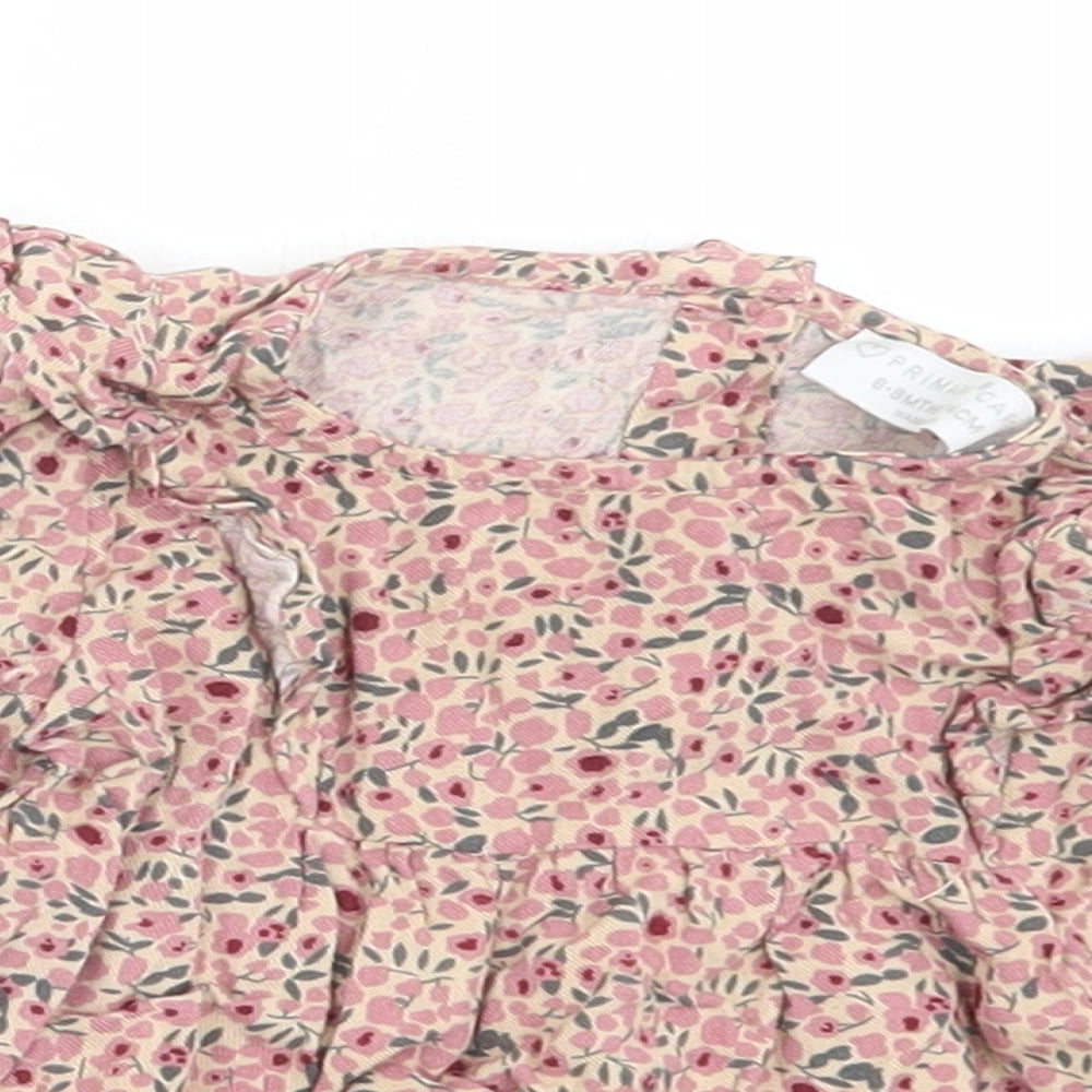 Primark Girls Multicoloured Floral Viscose Basic T-Shirt Size 6-9 Months Round Neck Button