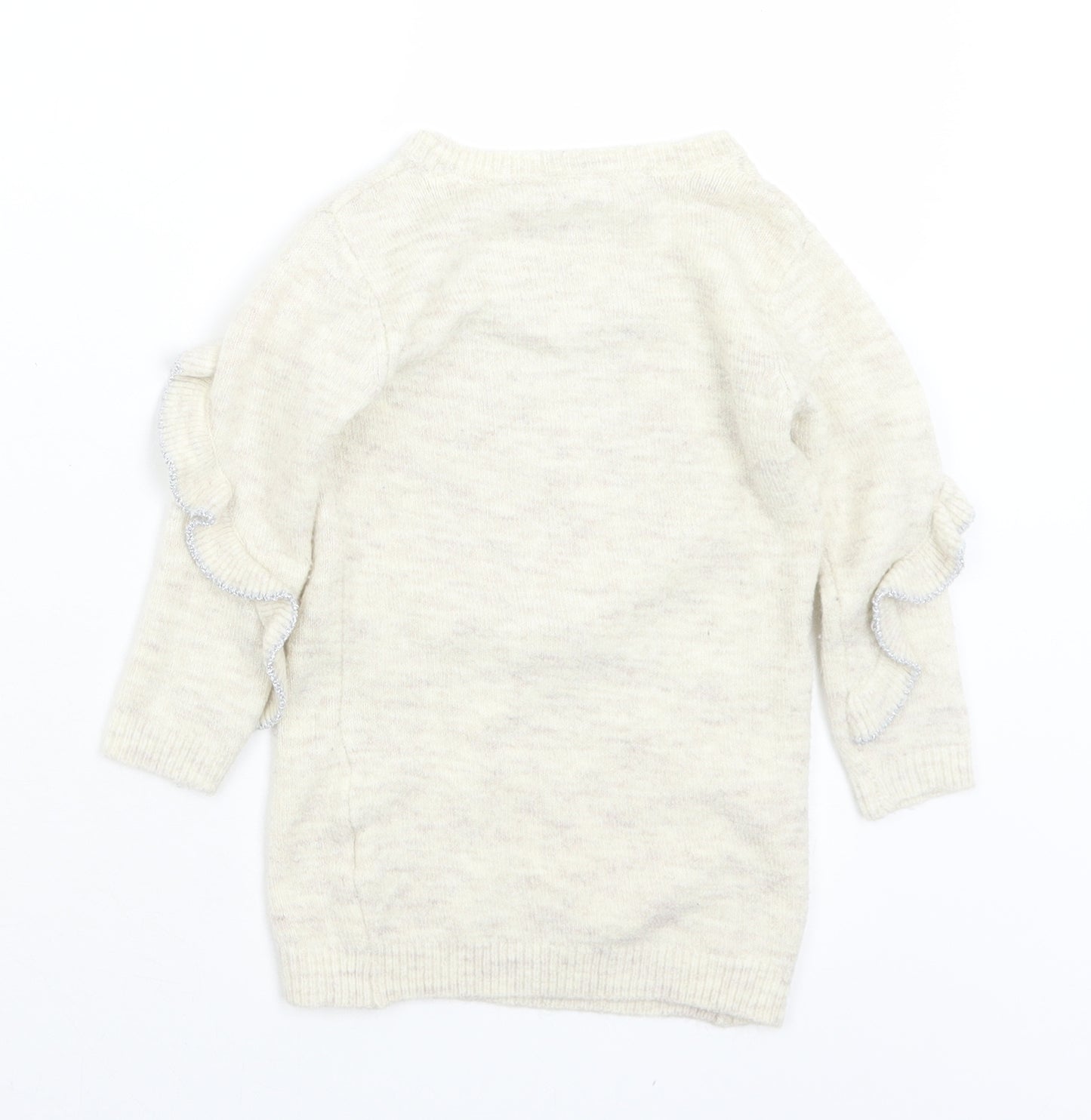 Primark Girls Beige Crew Neck  Acrylic Pullover Jumper Size 2-3 Years   - Minnie Mouse. Sequins