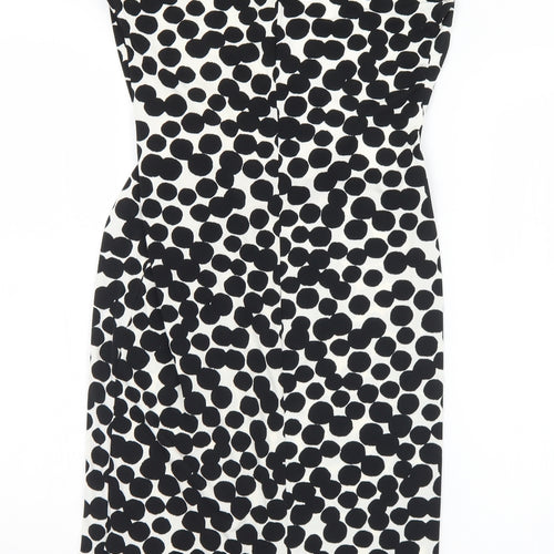 Debenhams Womens Black Geometric Polyester Shift  Size 8  V-Neck