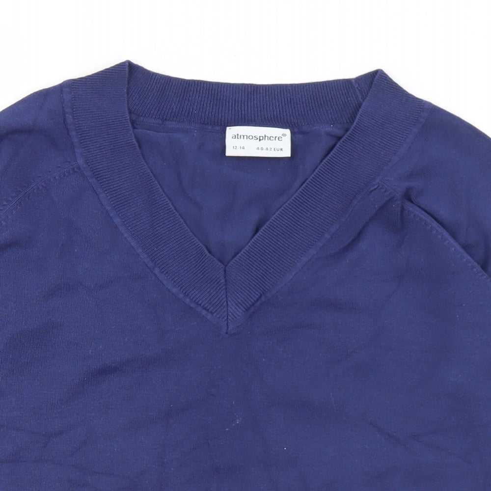 Atmosphere Womens Blue V-Neck  Acrylic Pullover Jumper Size 12   - 12-14