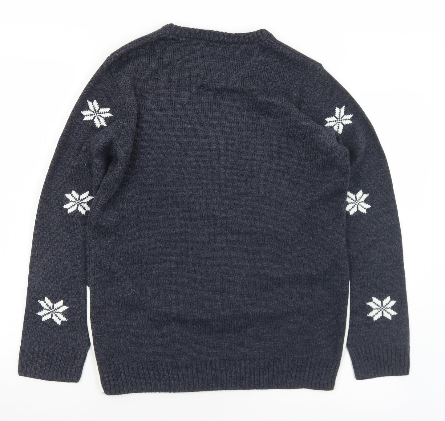 F&F Boys Multicoloured Collared Geometric Acrylic Pullover Jumper Size 13-14 Years   - Christmas. Dinosaur