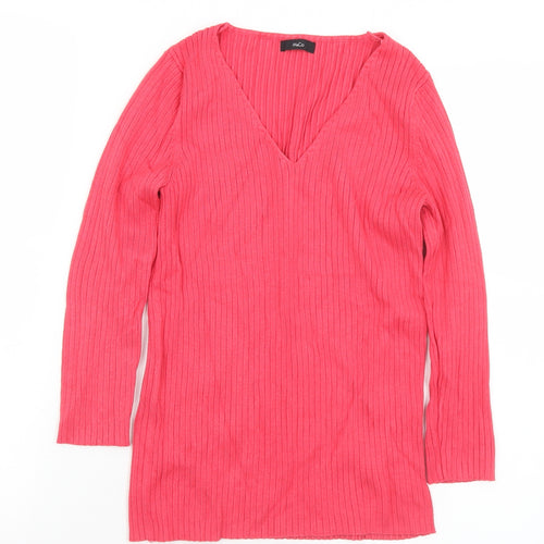 M&Co Womens Pink V-Neck  Viscose Pullover Jumper Size 12