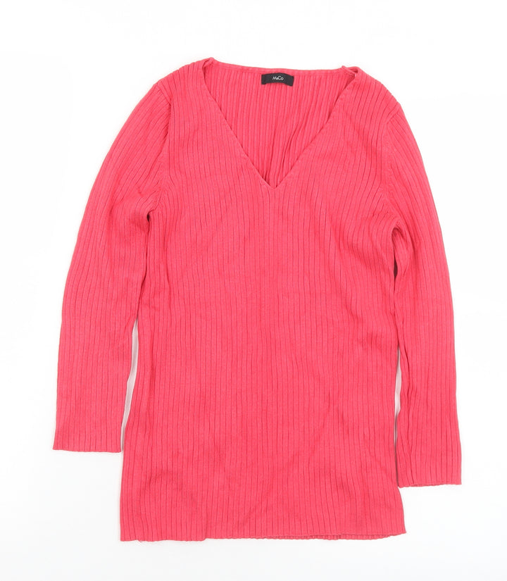 M&Co Womens Pink V-Neck  Viscose Pullover Jumper Size 12