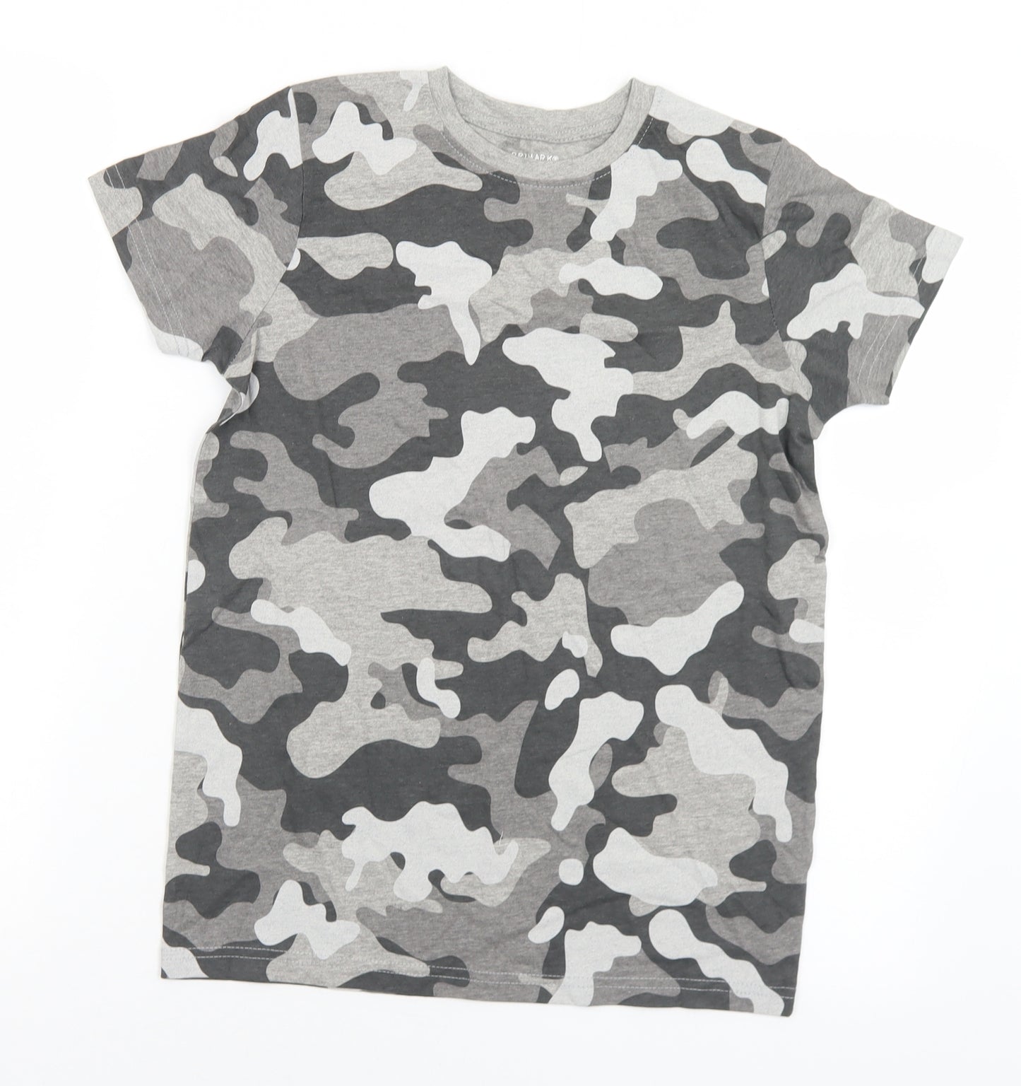 Primark Boys Grey Camouflage Cotton Basic T-Shirt Size 10-11 Years Crew Neck