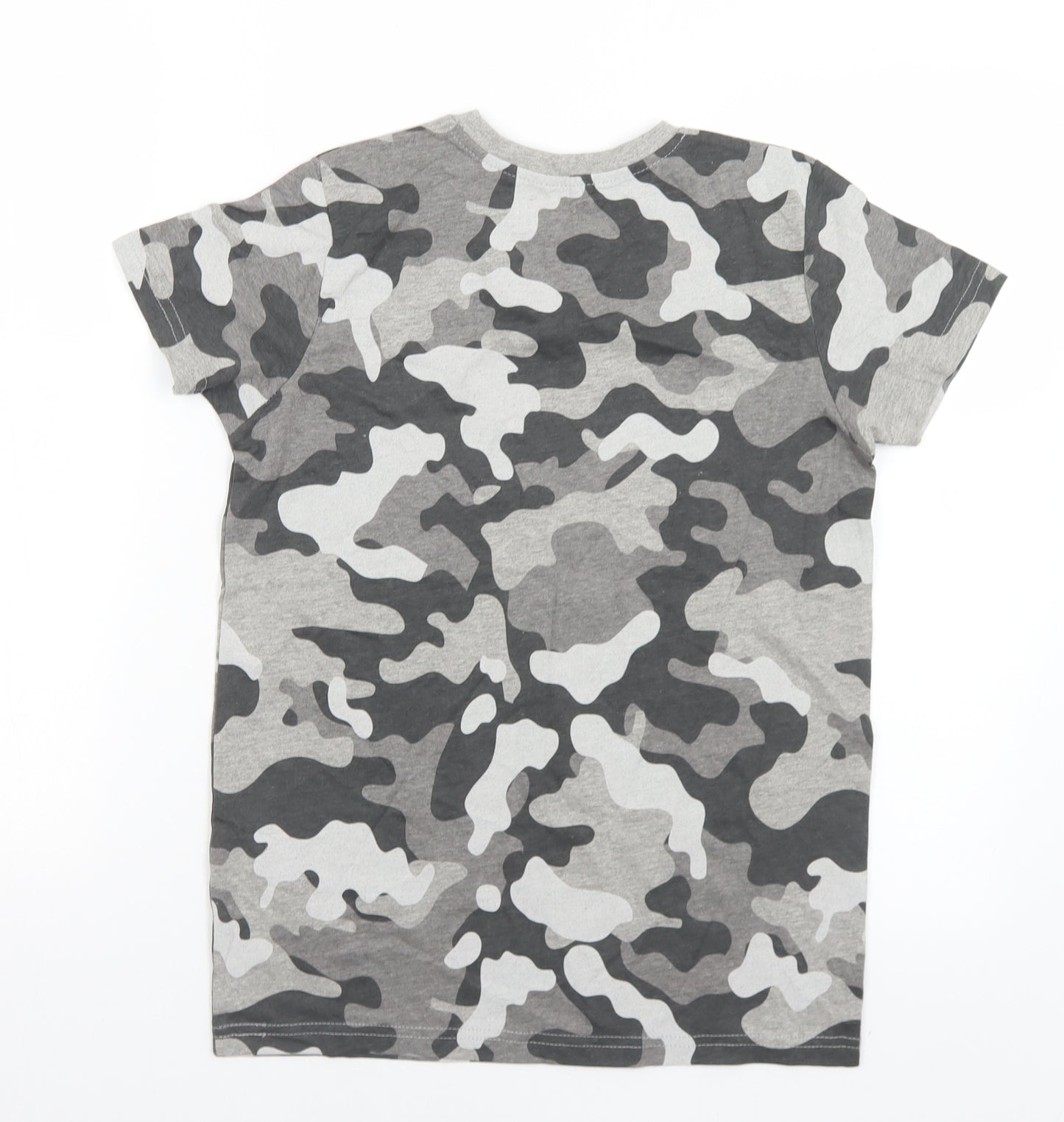 Primark Boys Grey Camouflage Cotton Basic T-Shirt Size 10-11 Years Crew Neck