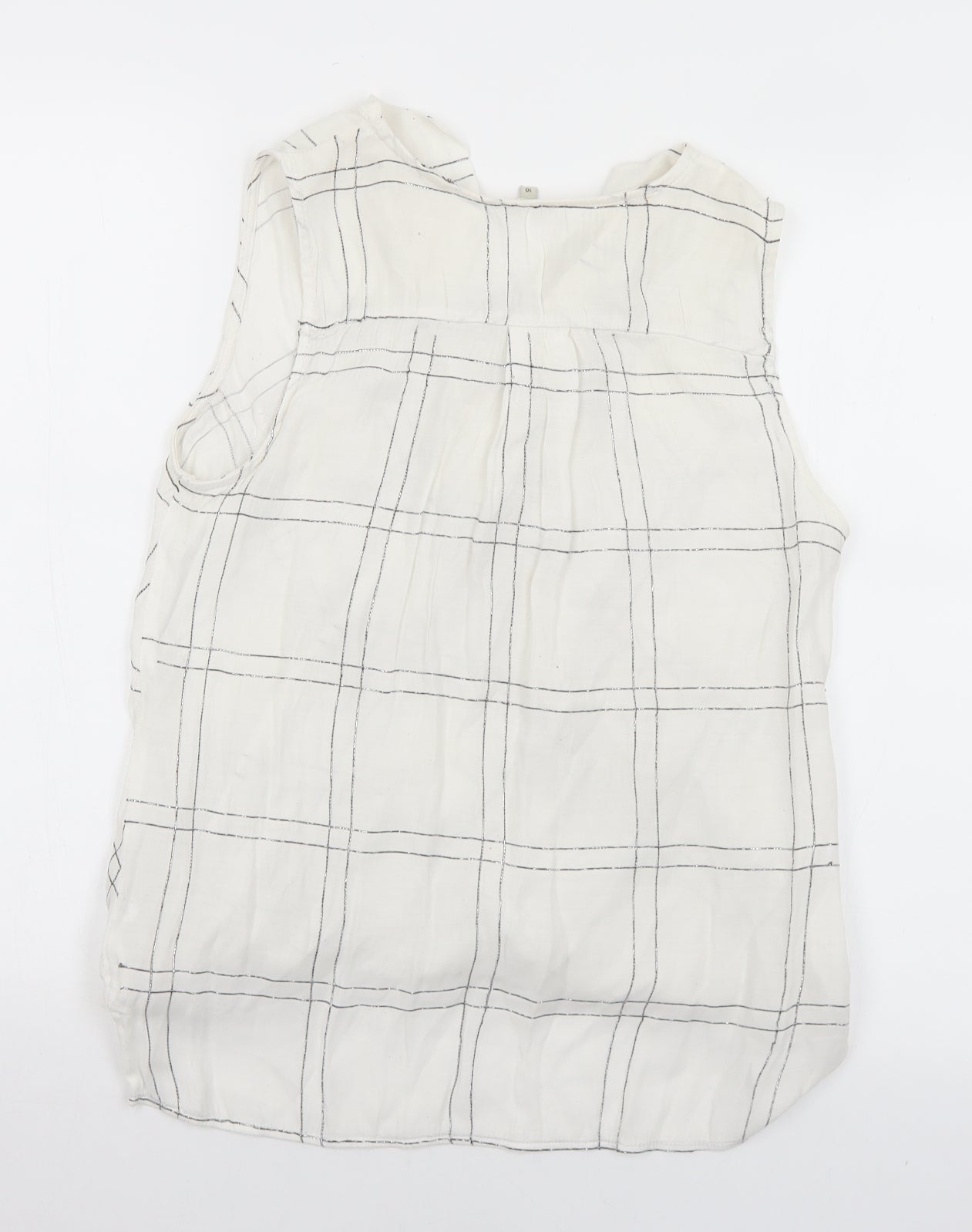 River Island Womens White Plaid Viscose Basic Blouse Size 10 Collared