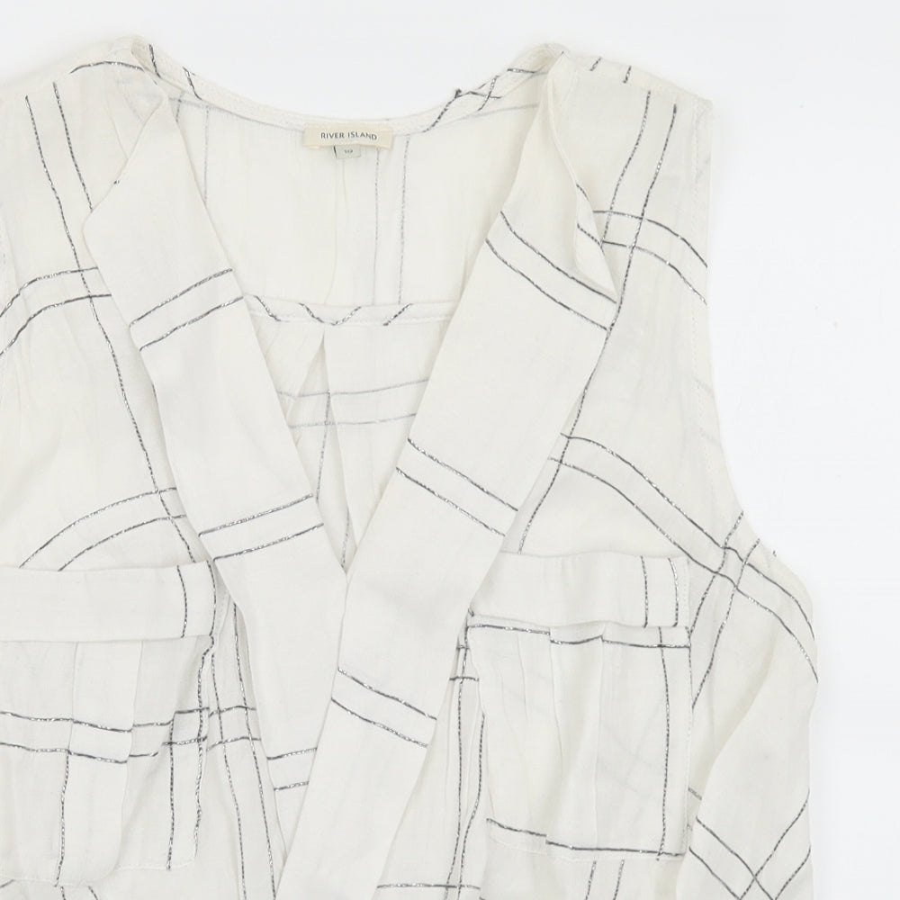 River Island Womens White Plaid Viscose Basic Blouse Size 10 Collared