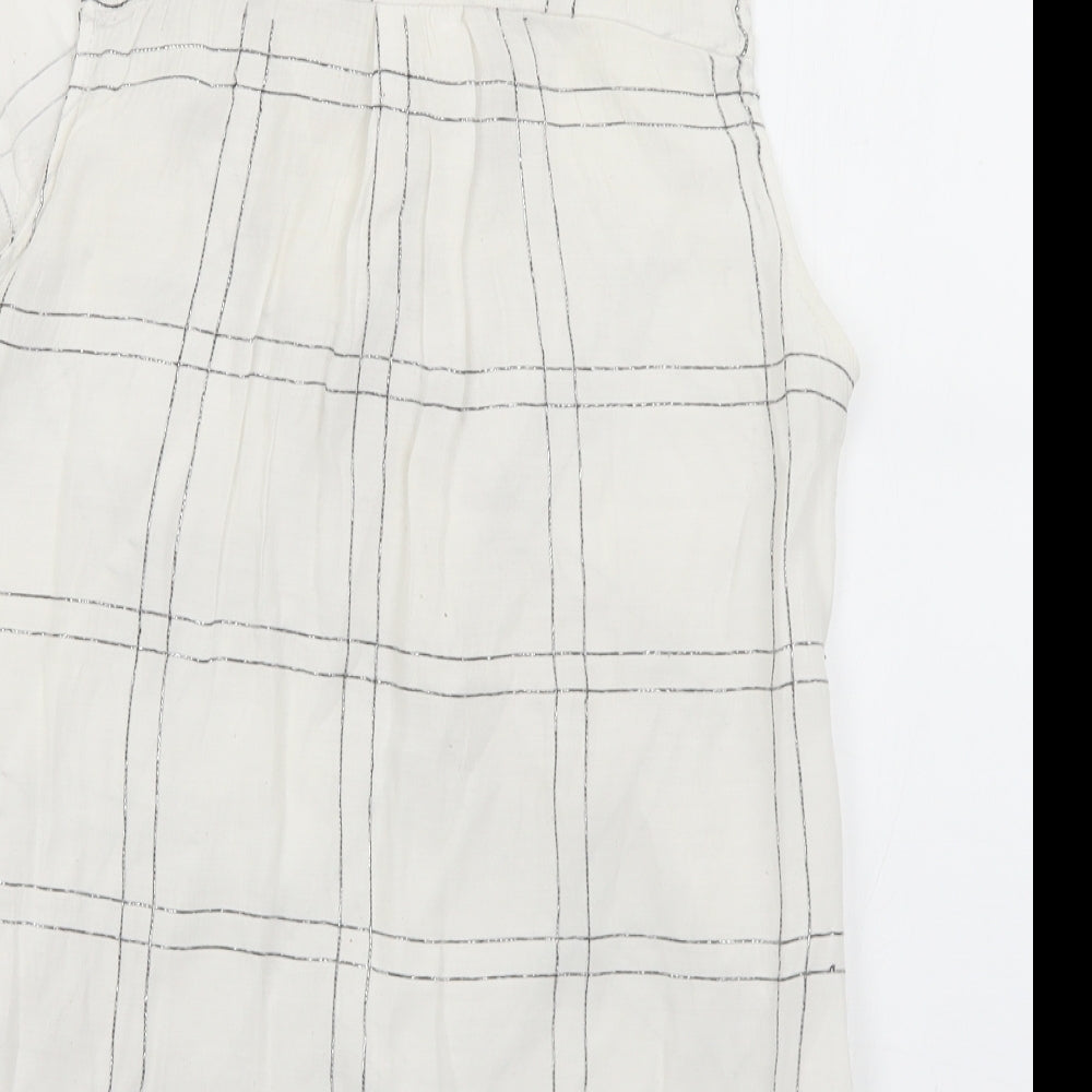 River Island Womens White Plaid Viscose Basic Blouse Size 10 Collared