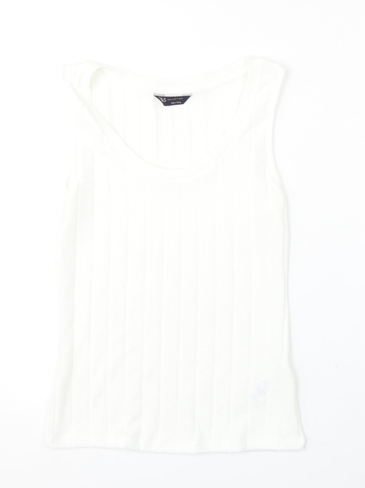 Marks and Spencer Womens White Round Neck Striped Polyester Vest Jumper Size 10