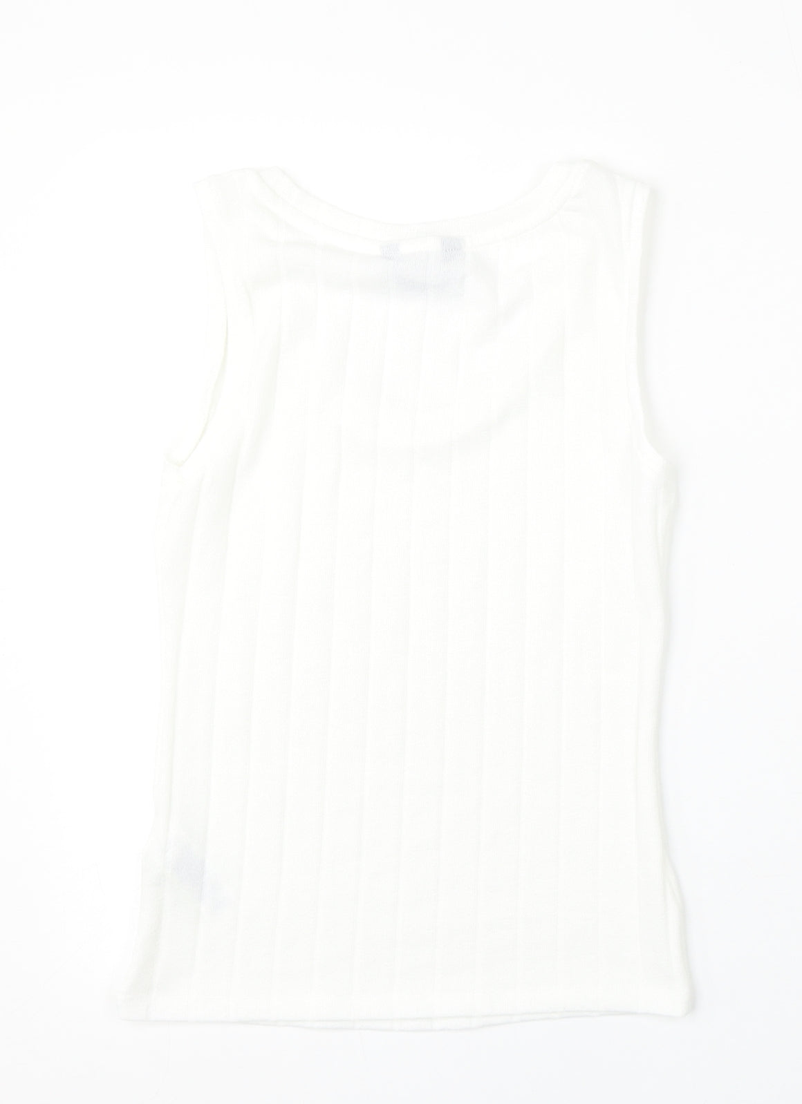 Marks and Spencer Womens White Round Neck Striped Polyester Vest Jumper Size 10