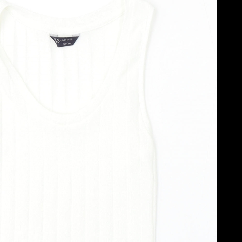 Marks and Spencer Womens White Round Neck Striped Polyester Vest Jumper Size 10