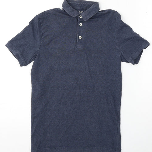 H&M Mens Blue  Polyester  Polo Size XS Collared Button