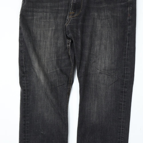 Marks and Spencer Mens Grey  Cotton Straight Jeans Size 38 L29 in Regular Button