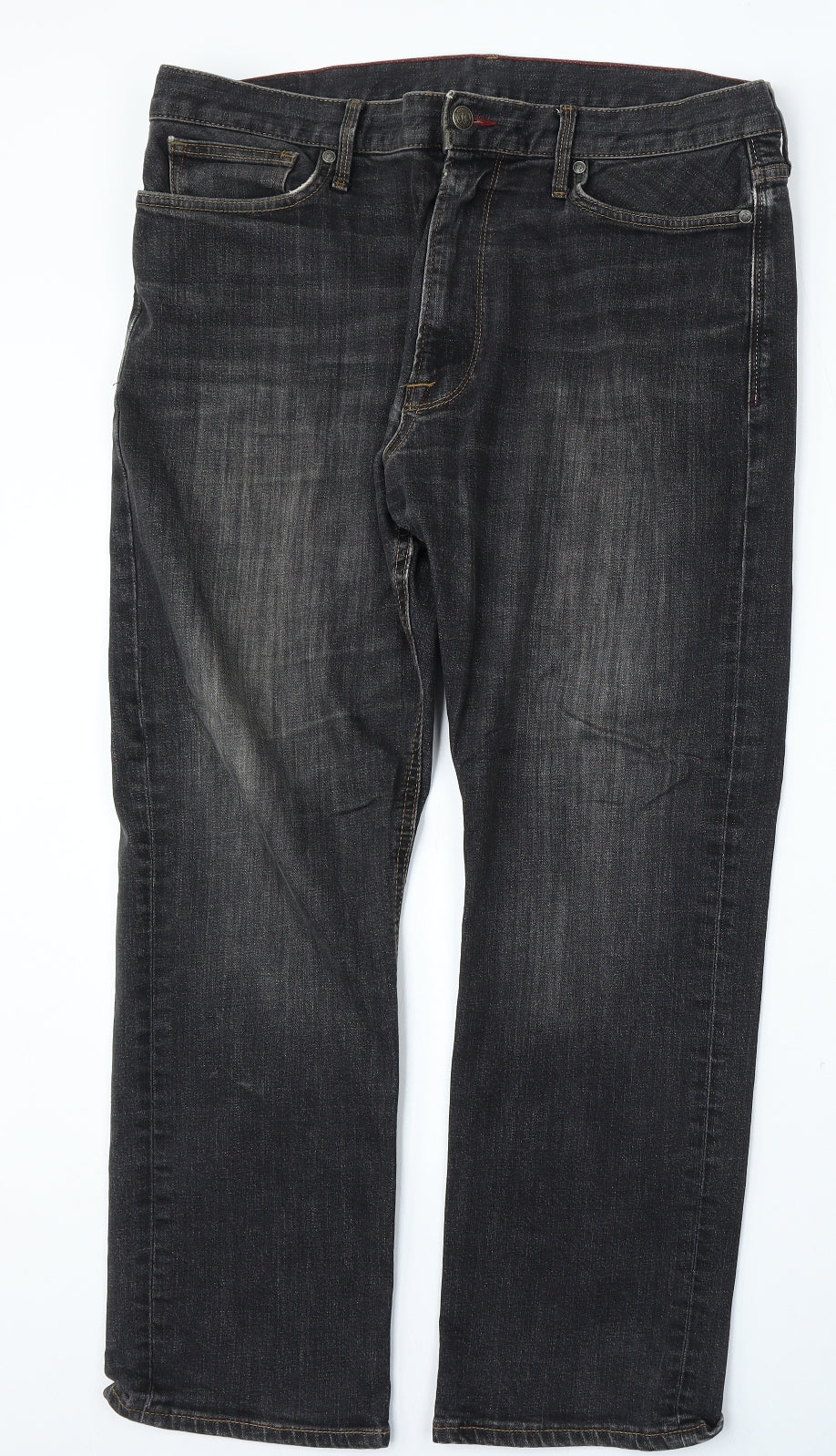 Marks and Spencer Mens Grey  Cotton Straight Jeans Size 38 L29 in Regular Button