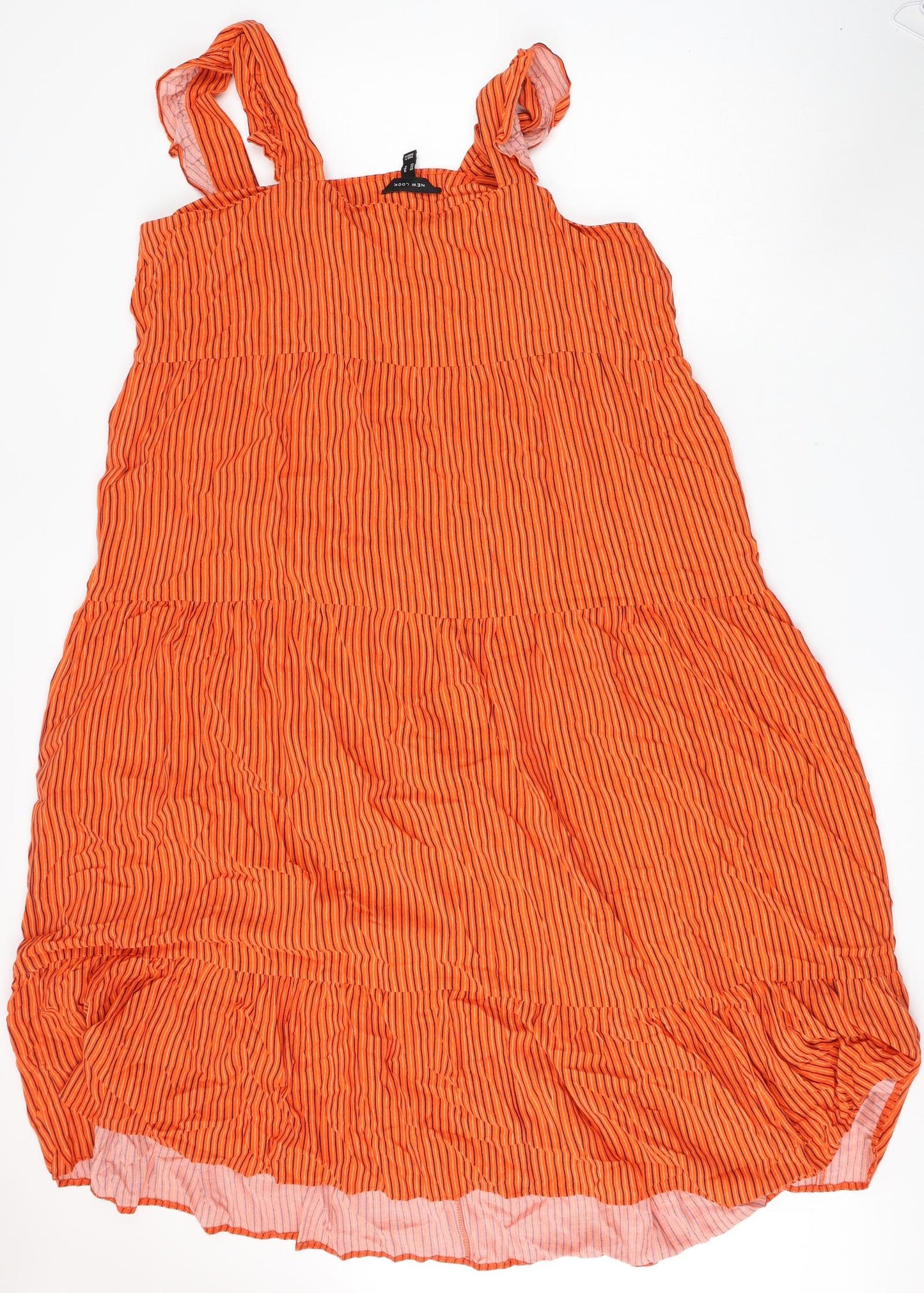 New Look Womens Orange Striped Viscose Sheath  Size 18  Square Neck