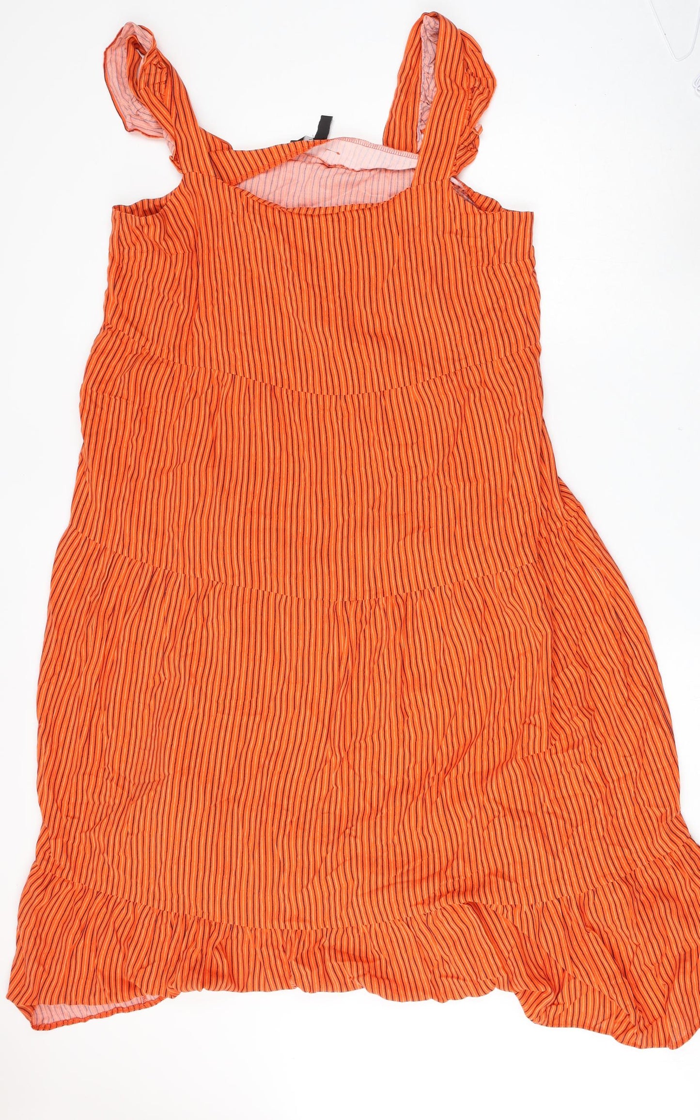 New Look Womens Orange Striped Viscose Sheath  Size 18  Square Neck