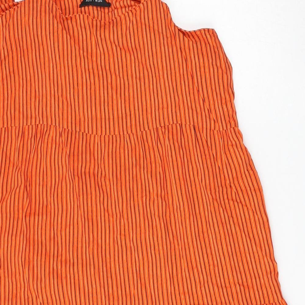 New Look Womens Orange Striped Viscose Sheath  Size 18  Square Neck