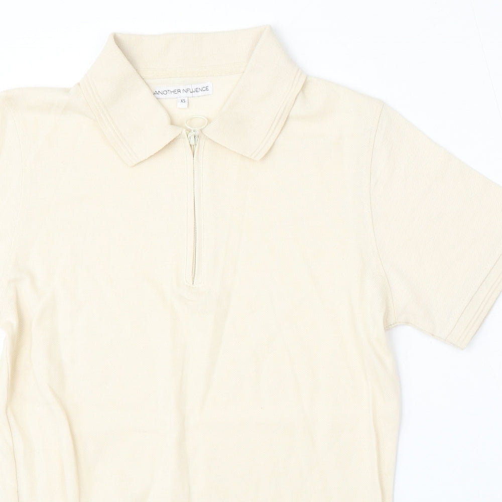 Another Influence Mens Beige  Cotton  Polo Size XS Collared Zip