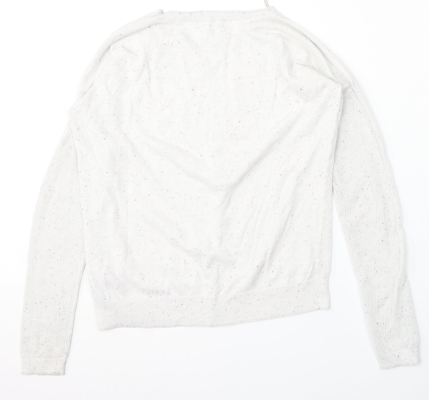 New Look Womens White Round Neck Geometric Cotton Pullover Jumper Size 12
