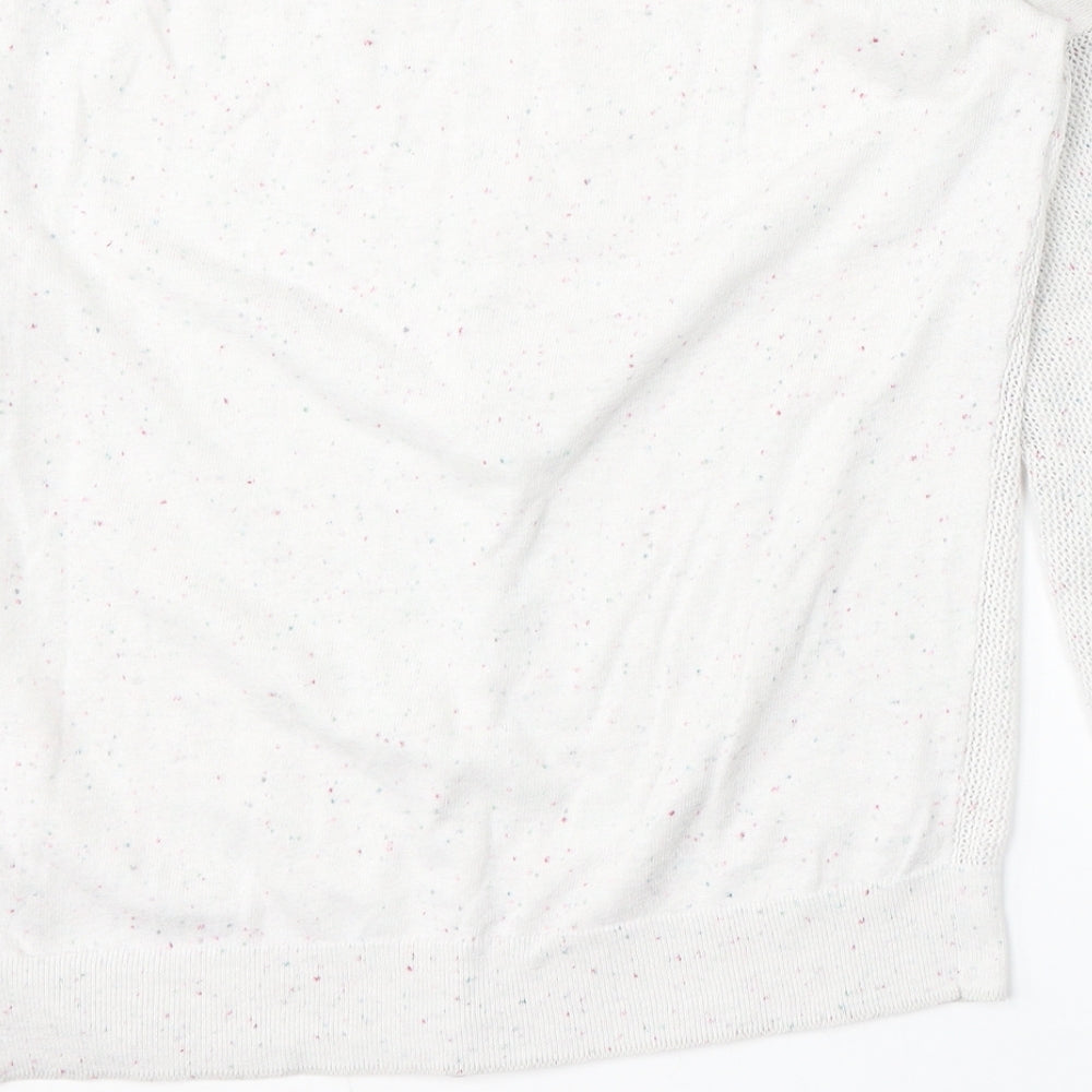 New Look Womens White Round Neck Geometric Cotton Pullover Jumper Size 12