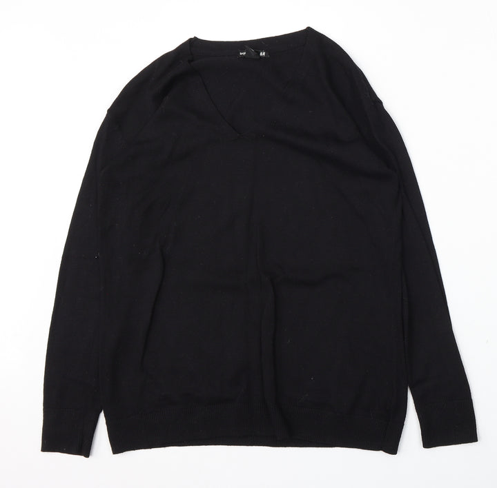 H&M Womens Black V-Neck  Polyester Pullover Jumper Size XS