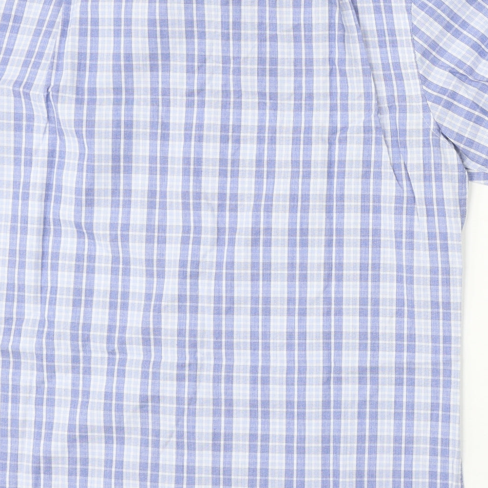 Dunnes Stores Mens Blue Check Cotton  Polo Size L Collared Button